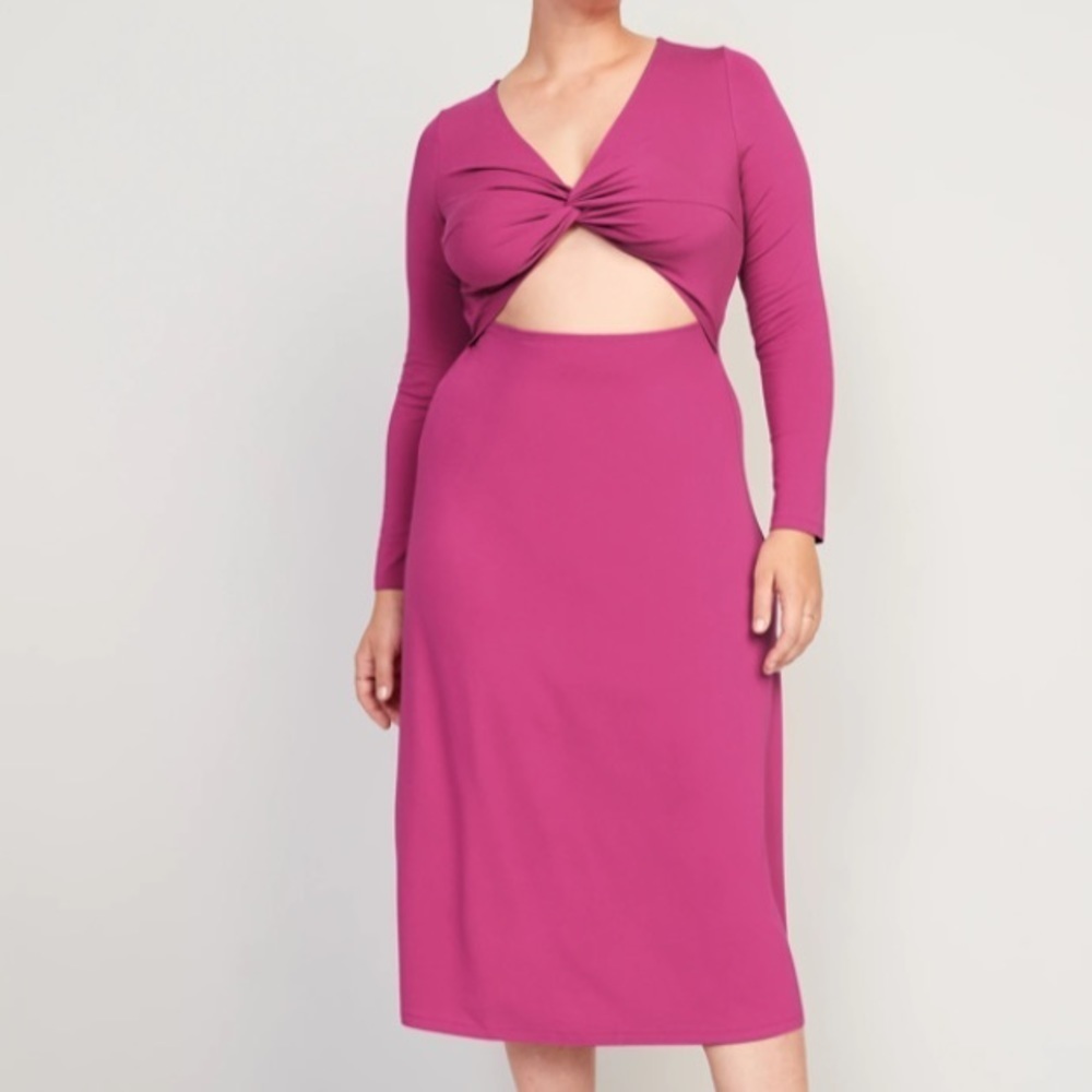 Old Navy Women XXL Raspberry Tart Fit & Flare Twist-Front Cutout Midi Dress NWT